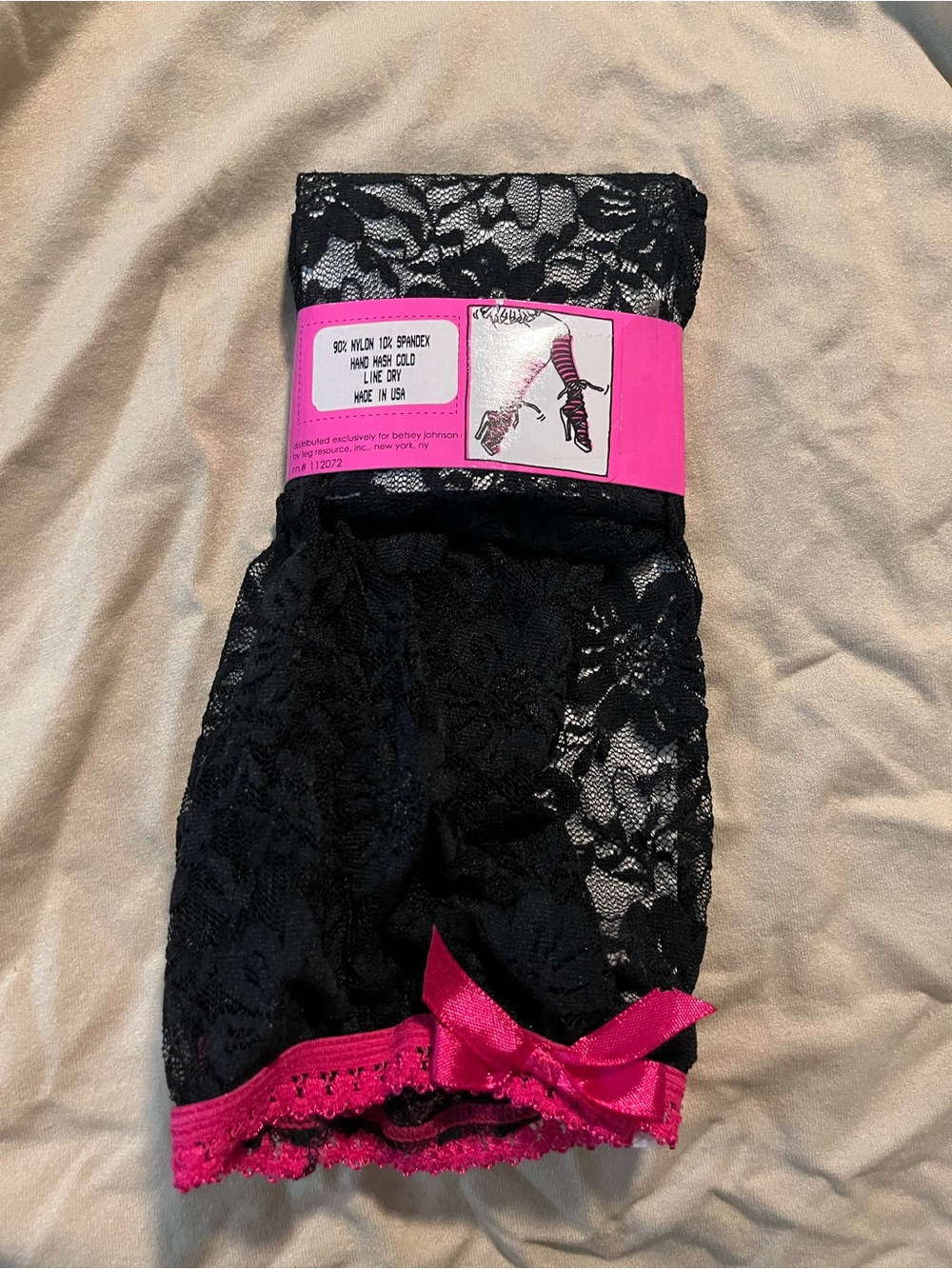 Vintage Betsey Johnson Black Lace Knee-High Socks with Pink Accent Band - Picture 2 of 4